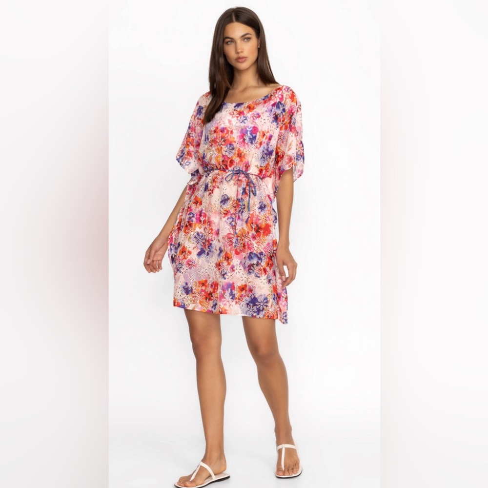 JOHNNY WAS SUMMER DAYS EYELET DRESS Beach Cover WITH BRAIDED TIE New with Tags